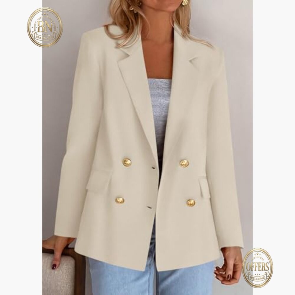 Double Breasted Polyester Blazer With Pockets For… - image 2